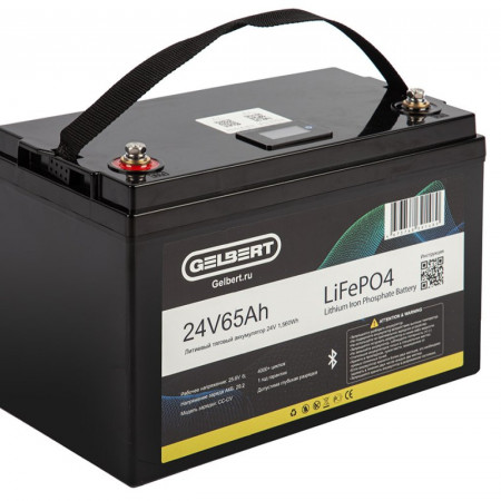 Литиевый тяговый аккумулятор Gelbert LiFePO4 (24V/65Ah/65A) BT/Display, 0000182