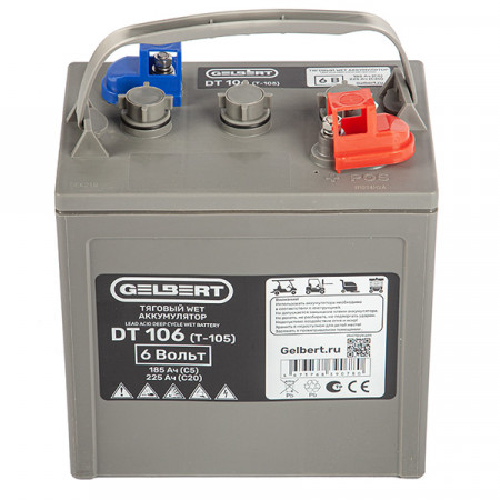 Тяговый WET аккумулятор Gelbert DT106 (T-105) 6V185A/H C5, 0000111