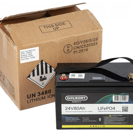 Литиевый тяговый аккумулятор Gelbert LiFePO4 (24V/80Ah/100A) Bluetooth, 0000183
